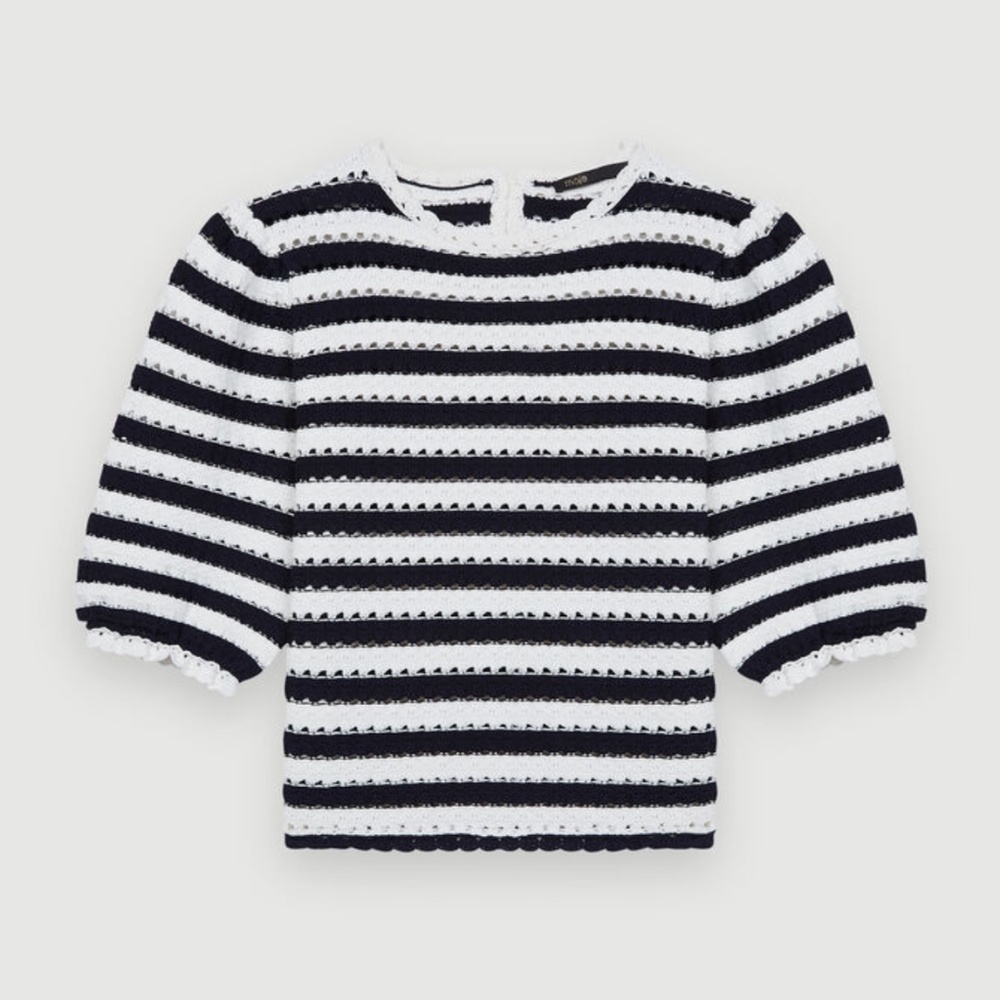 NWT MAJE Crochet-Effect Striped Top